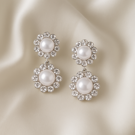 Brinco Flor Pérola em Cristal